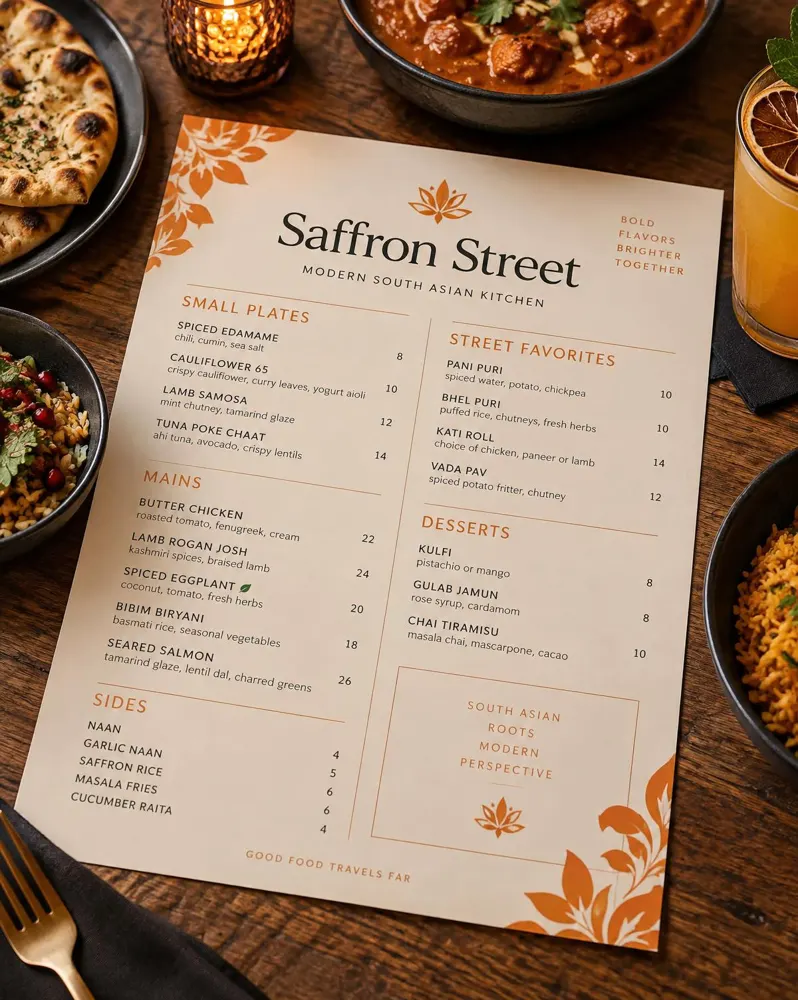 Saffron Street — restaurant menu